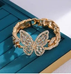 Gold Butterfly/Rhinestone bracelet