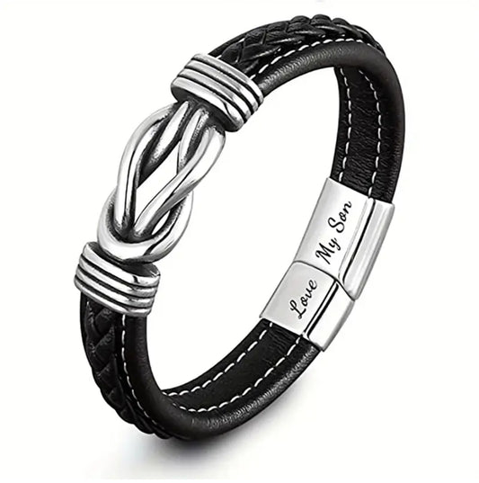 Mother and Son Forever Linked Together Braided Leather Bracelet