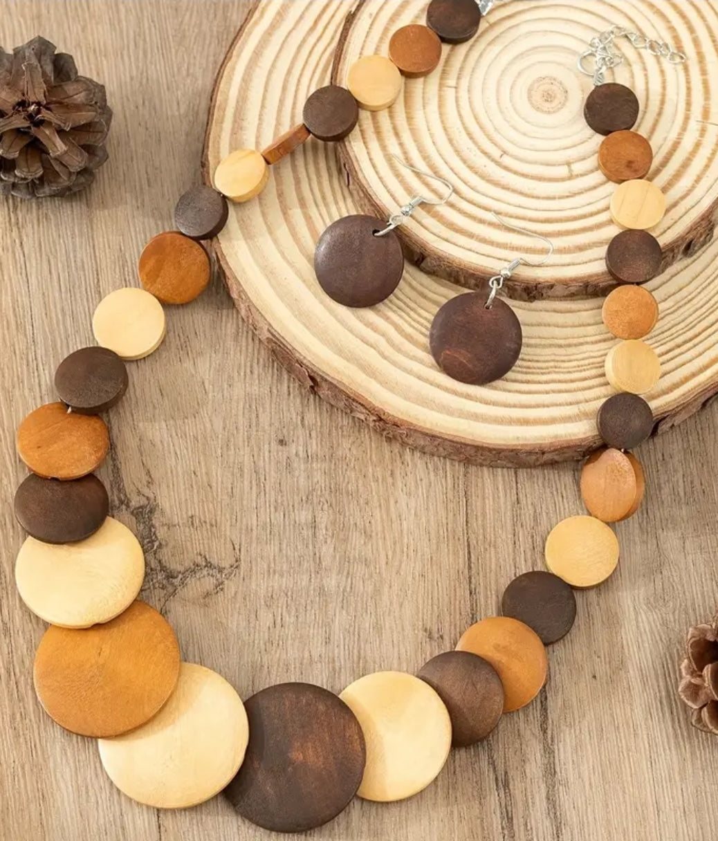 Rainbow Circles wood necklace