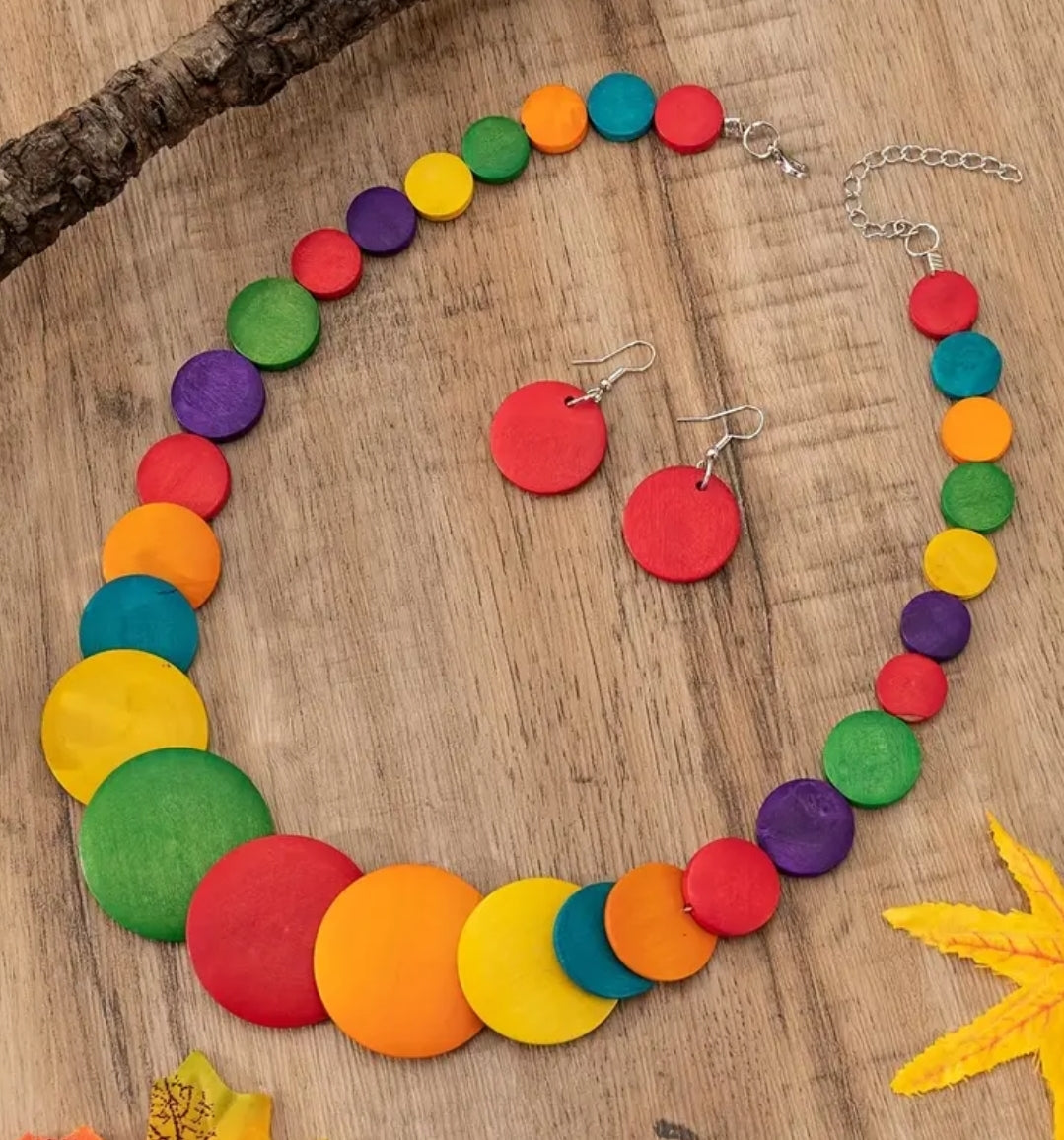 Rainbow Circles wood necklace