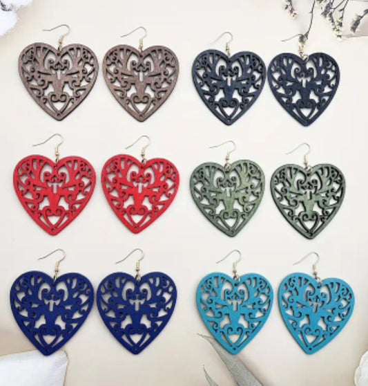 WOODEN HEART EARRINGS