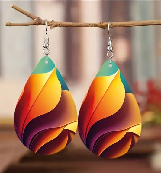 BOHEMIAN WOODEN WATER DROP EARRINGS