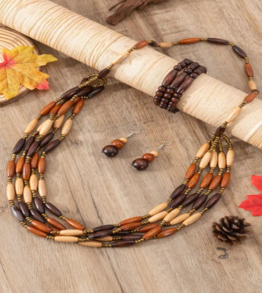 BOHEMIAN STYLE BROWN WOODEN NECKLACE