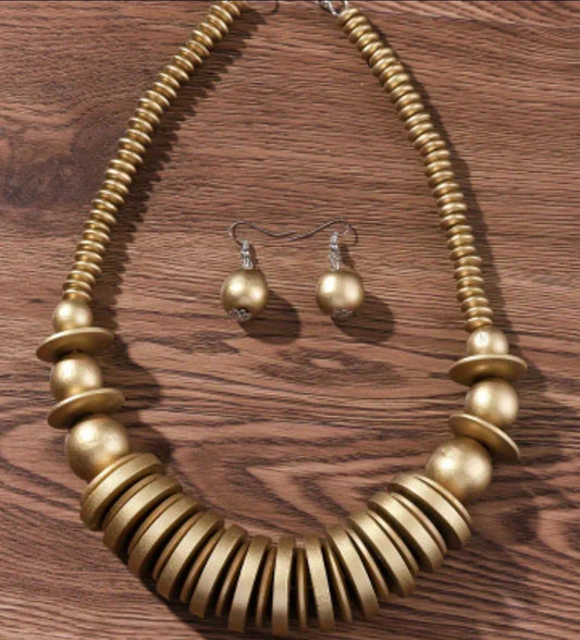 GOLDEN WOOD NECKLACE SET