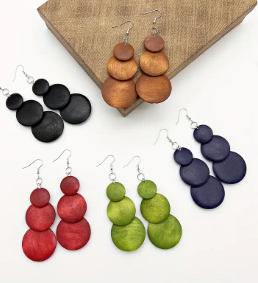 COLORFUL ROUND WOOD EARRINGS