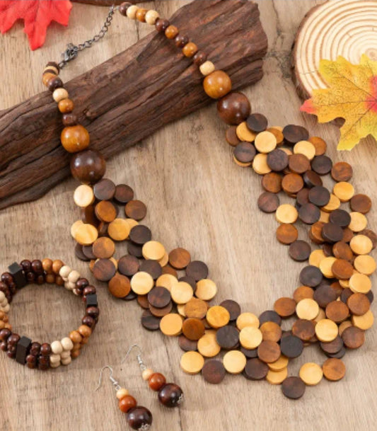 2 PC. BOHO STYLE WOOD NECKLACE SET