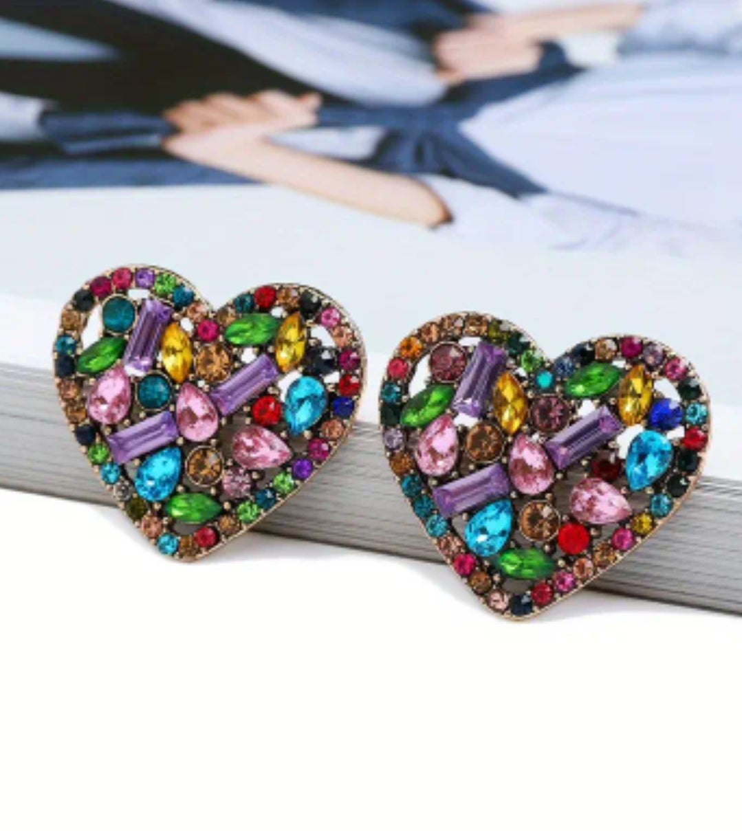 POST BACK GEMSTONE HEART EARRINGS