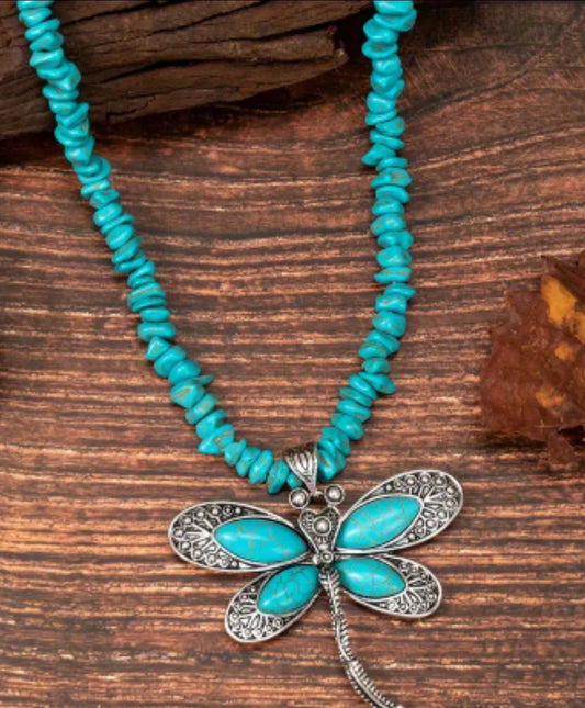 TURQUOISE WESTERN STYLE BUTTERFLY NECKLACE