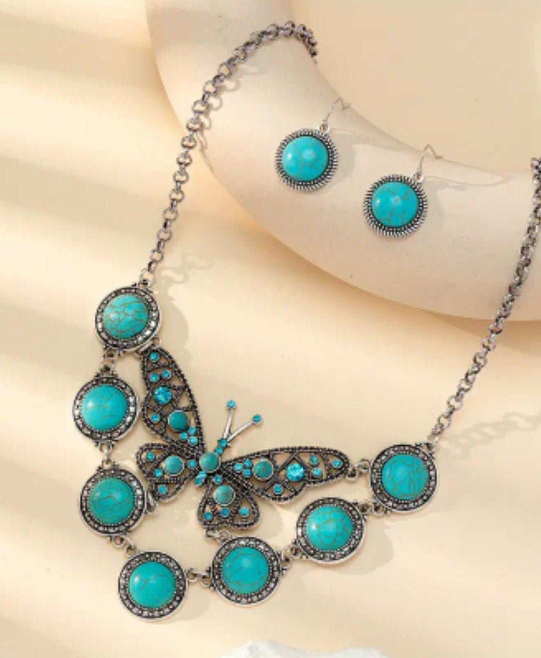 EARRING & NECKLACE BUTTERFLY TURQUOISE SET