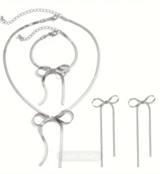 3 PC BOW NECKLACE SET