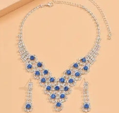 Blue and Silver Rhinestone Necklace set