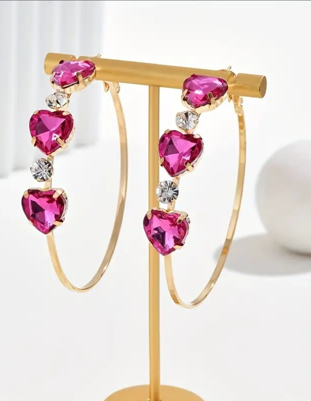 PINK RHINESTON HOOP EARRINGS