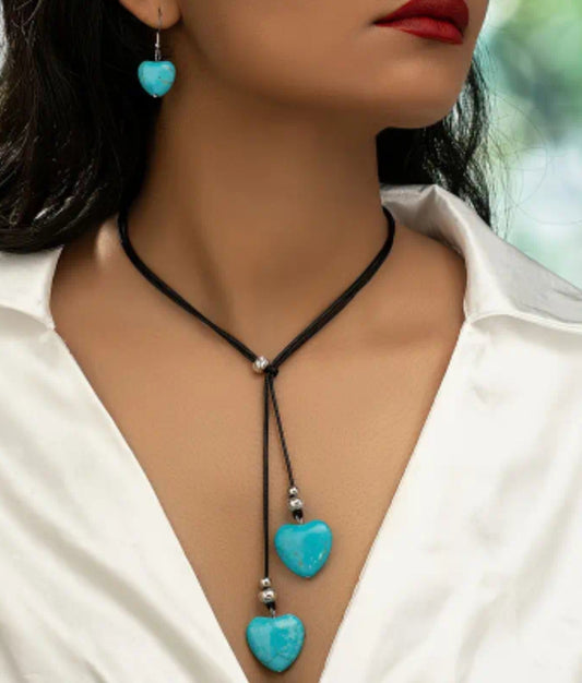 DOUBLE HEART TURQUOISE NECKLACE