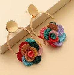 FLOWER FABRIC AND GOLD EARRINGS