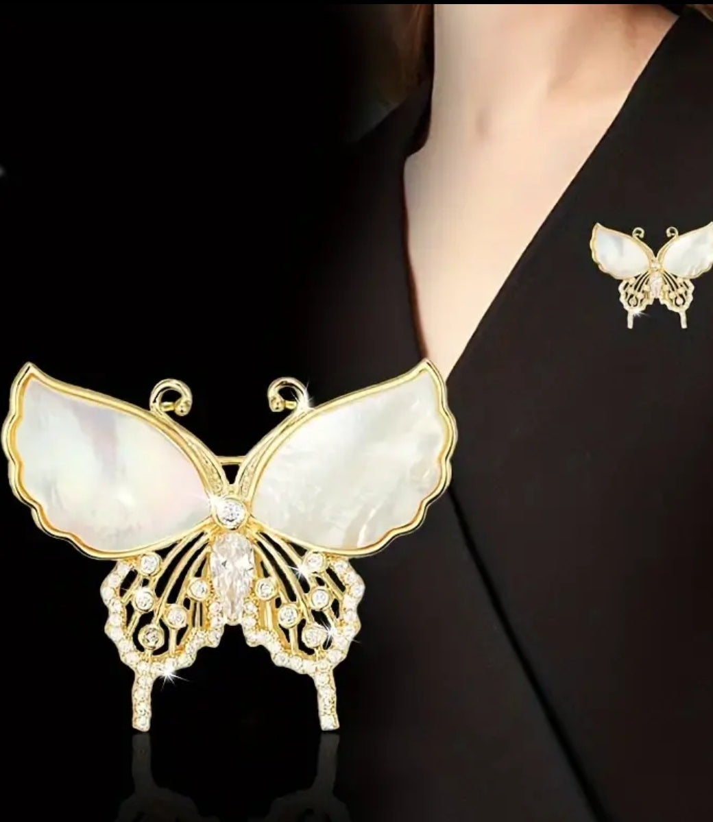 mother of pearl butterfly brooch