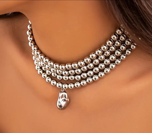 SILVER BEAD 4 STRAND CHOKER