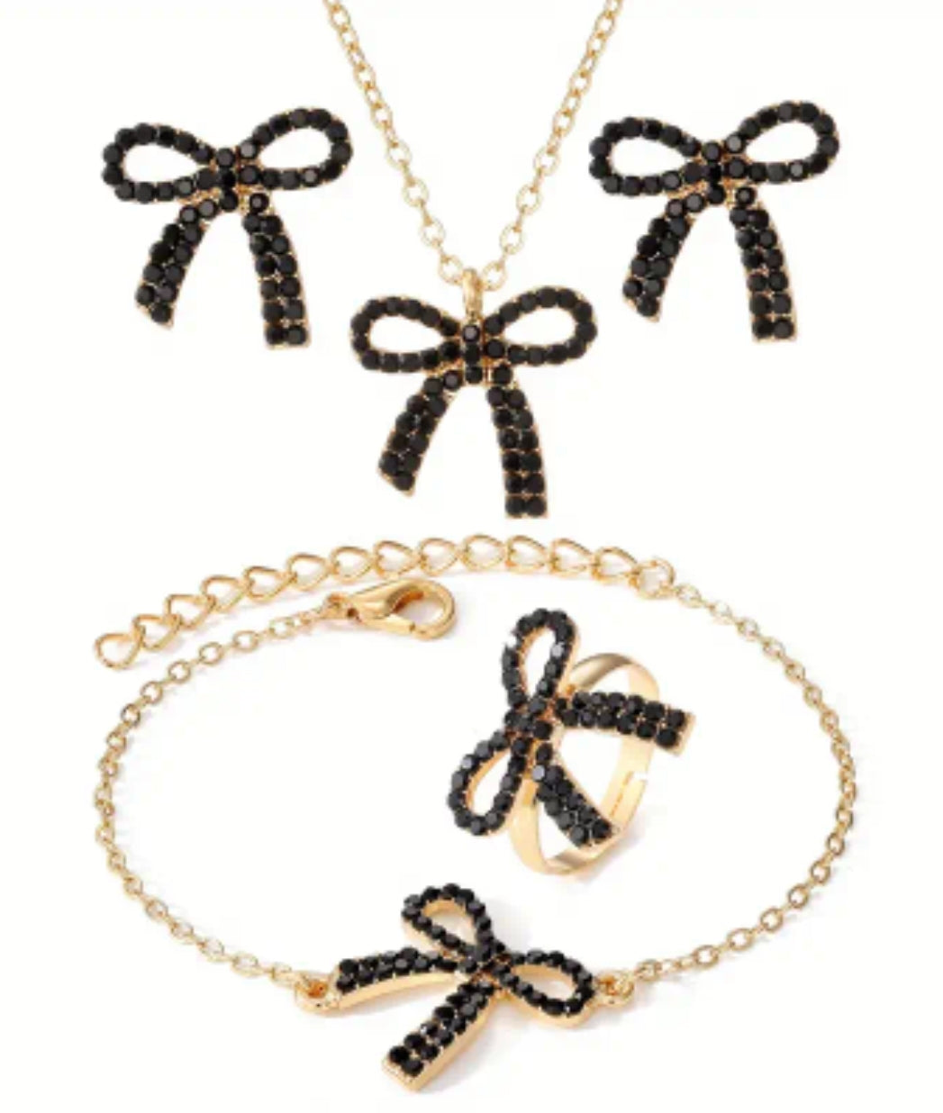 4 PC BLACK AND GOLD BOW SET