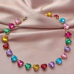 Crystal heart necklace choker
