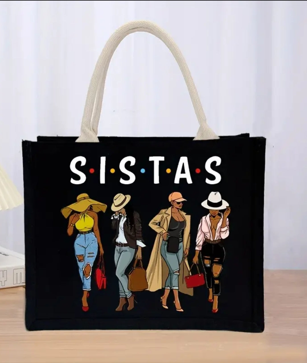 Fashion Ladies Print Tote Bag, Sistas (with hat)