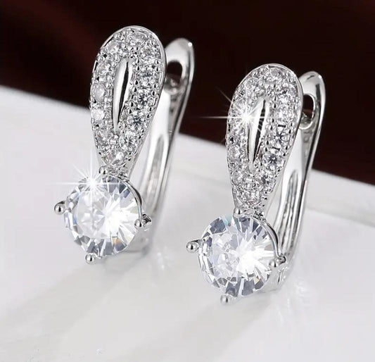 Silvery Sparkling Zircon Decor Clip On Earrings