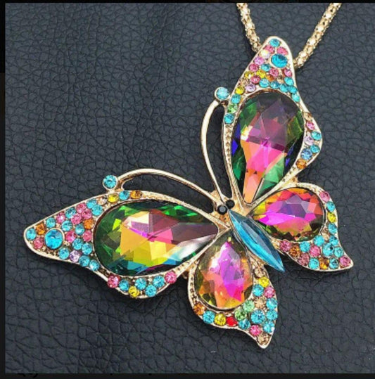 Sparkly Multi Color Glass Crystal Butterfly Pendant