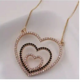 Triple Hollow heart necklace