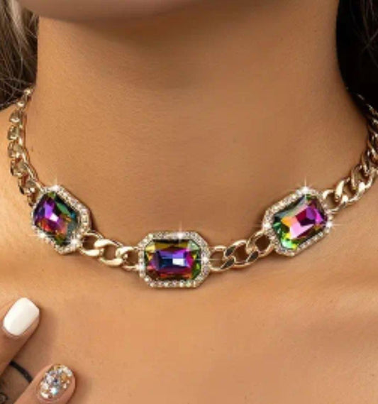 Women's Luxury Colorful Synthetic Gems Necklace