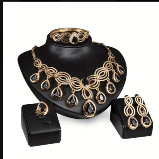 3pcs Earrings Necklace Bracelet Plus Ring Elegant Jewelry Set