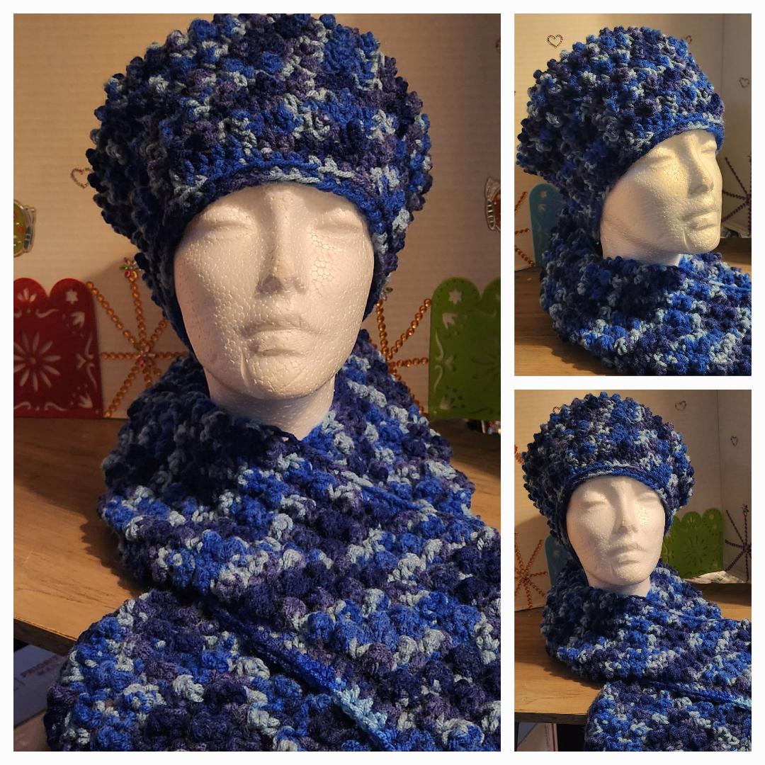 Variegated Blue Hat & Scarf Set