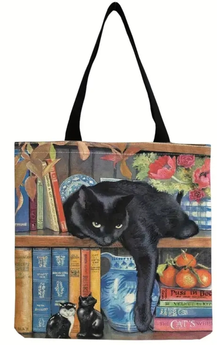 black cat tote bag