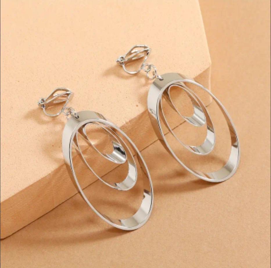 Clip on Oval Silver Earring