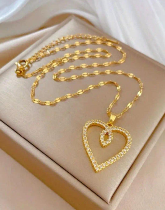 Gold heart bling necklace