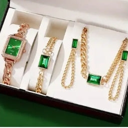 green jewelry watch set