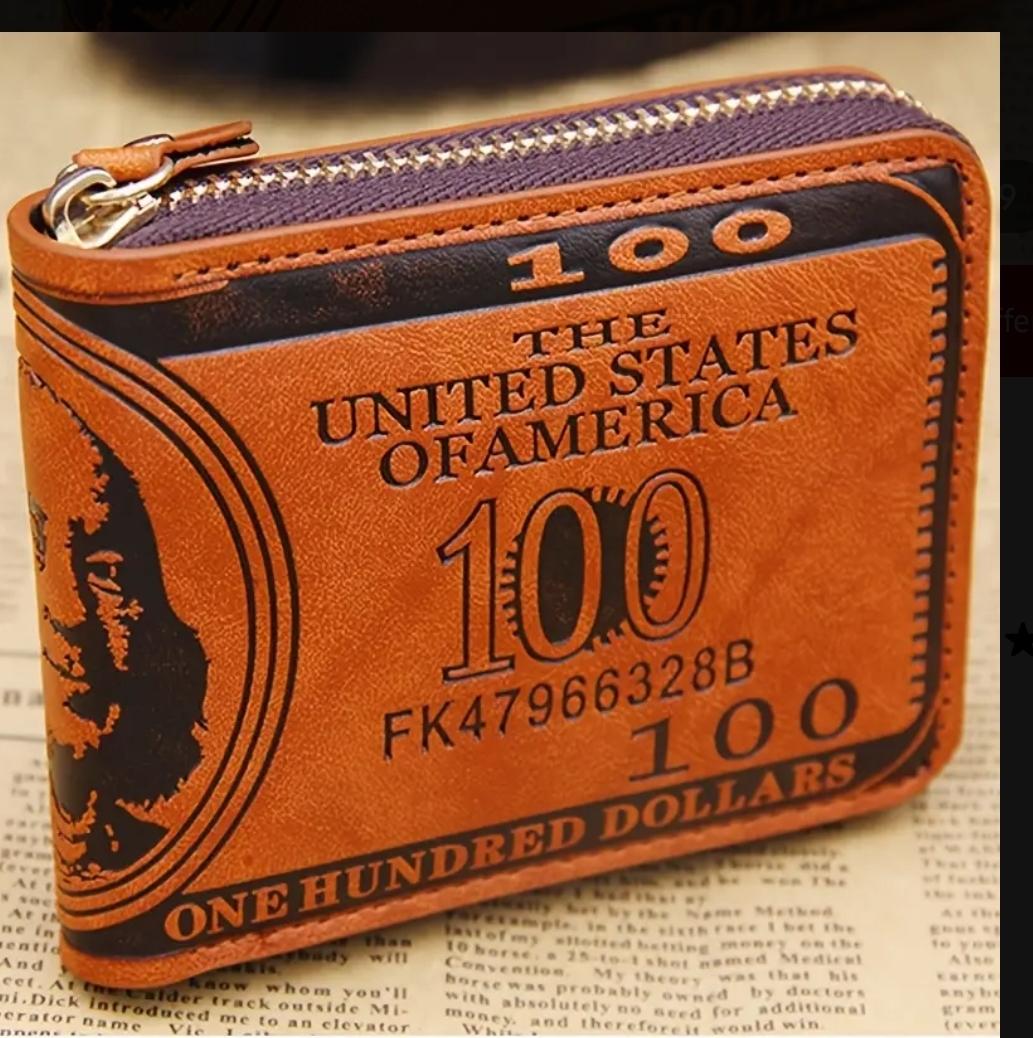 Men's Dollar Bill Wallet, Vintage Black Brown Leather Credit Card Photo Holder Coin Purse