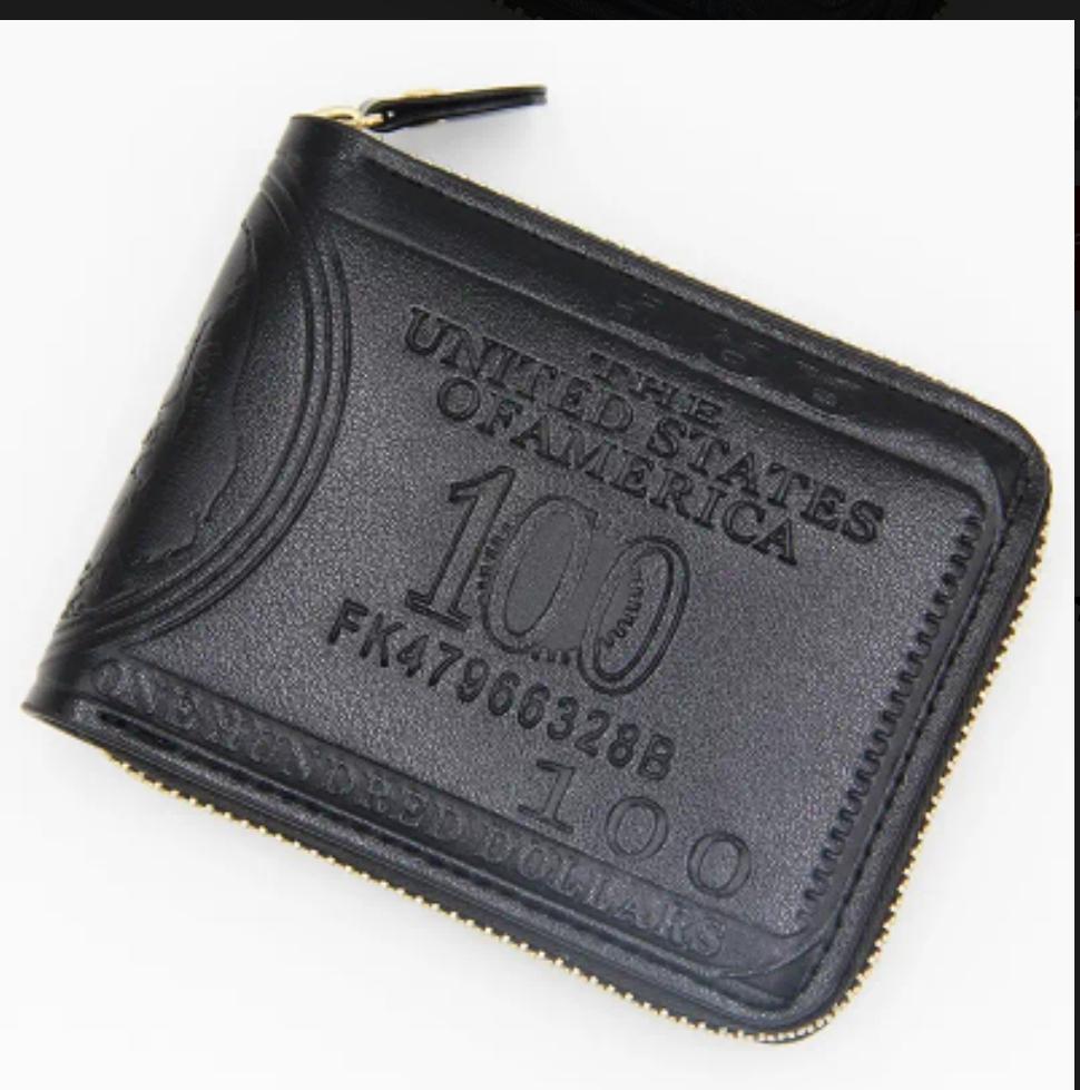 Men's Dollar Bill Wallet Vintage Black Leather Credit Card Photo Holder Coin Purse