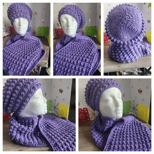 PURPLE HAT AND SCARF SET (SHORT SCARF)