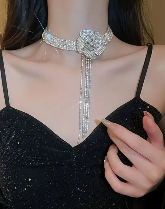 Rhinestone Flower Choker necklace