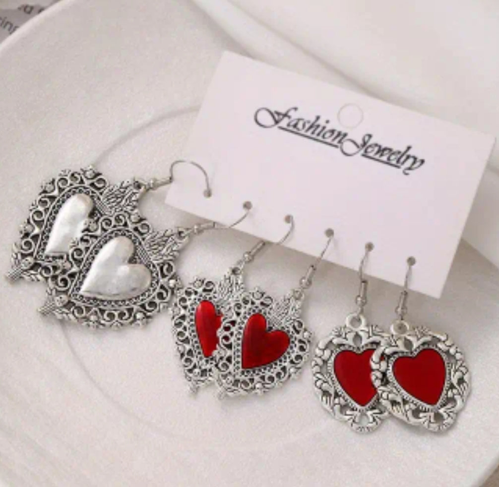 3 pair heart earrings