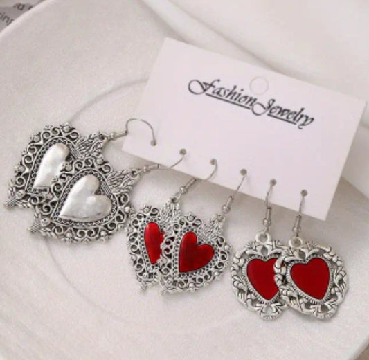 3 pair heart earrings